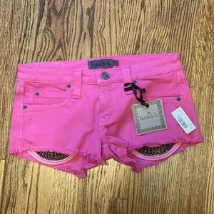 FRANKIE B. PINK DENIM SHORTS WITH GROMET POCKET DETAIL